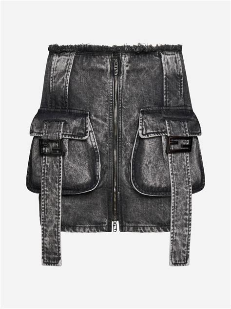 fendi denim mini skirt|Fendi skirts girls.